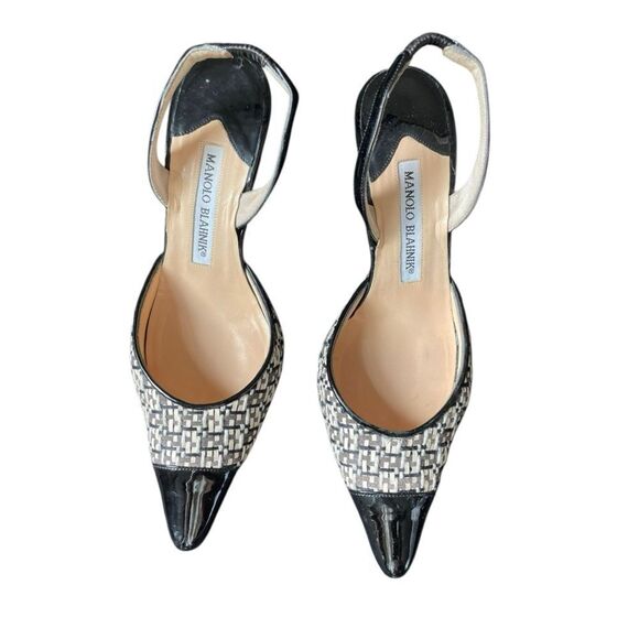 Manolo Blahnik Carolyne Black/White Slingback Heels - Picture 5 of 8